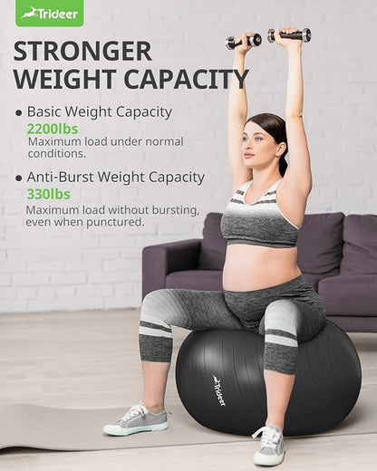 Trideer Yoga Ball Exercise Ball for Working Out, 5 Sizes Gym Ball, Birthing Ball for Pregnancy, Swiss Ball for Physical Therapy, Balance, Stability, Fitness, Office Ball Chair, Quick Pump Included