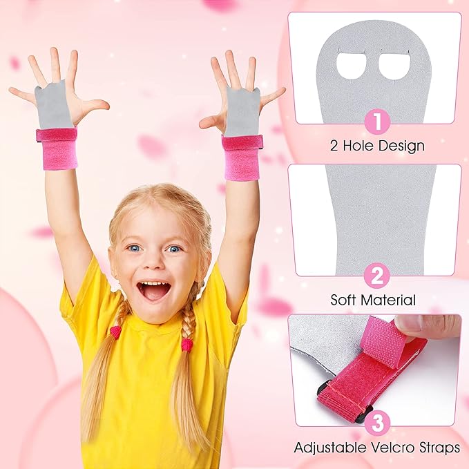 2 Gymnastics Grips Wristbands Sets for Girls Youth Kids, Gymnastic Hand Grips Gymnastic Bar Palm Protection and Wrist Support Sports Accessories for Kids Workout and Exercise