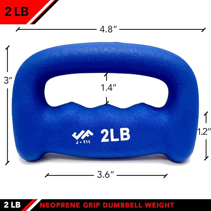 JFIT Neoprene D Grip Dumbbells - Single Weights 1LB-5LB - Premium Non-Slip, Hand Weights, Ergonomic Design