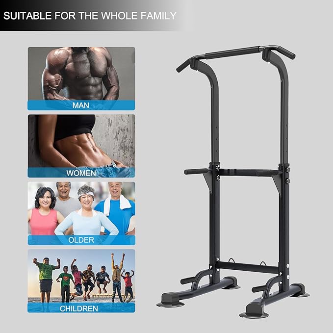 Pull-up Bar and Dip Station Power Tower Adjustable Height Dip Station Multipurpose Strength Training Fitness Station for Beginners Up to 5.9 Feet Height