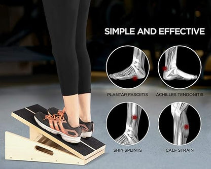 Slant Board Calf Stretcher - Adjustable Incline Board for Achilles Stretcher, Non Slip Calf Stretch Board Includes Spiky Massage Ball for Foot Health and Stretch Resistance Tube for Plantar Fasciitis