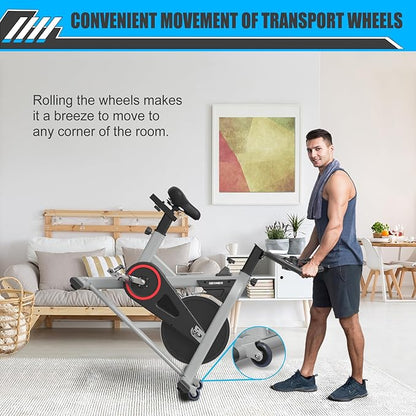 Exercise Bike, Exercise Bike for Home, Stationary Indoor Cycling Bike Cardio Gym with pad Holder and LCD Monitor,Silent Belt Drive & 35 LBS Flywheel