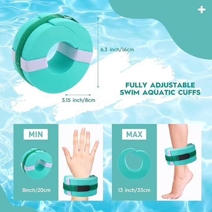 2 Pcs Foam Swim Aquatic Cuffs Equipment Water Aerobics Float Ring with Detachable Hook and Loop Fastener Fitness Workout Set for Swimming Fitness Training Pool Exercise