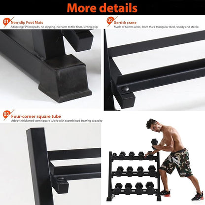 Dumbbell Rack, 3 Tier Dumbell Stand, Heavy Duty Weight Storage Rack for Home Gym Fitness, 1000lb Capacity