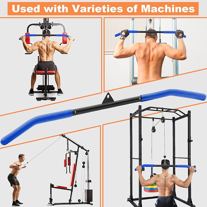 39.37 Inch LAT Pulldown Bar Attachment for Pulley Cable Machine, Curl Tricep Press Down Bar with Rubber Handle, LAT Pull Down Bar Accessories for Gym, Strength Workout, Muscle Building