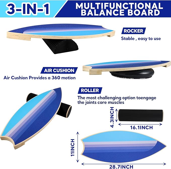 3 Sets Surf Balance Board Trainer Balance Disc Trainer with Pump Wooden Balance Boards for Adults Exercise Balancing Stability Trainer for Improve Balance Posture Fitness Build Strength