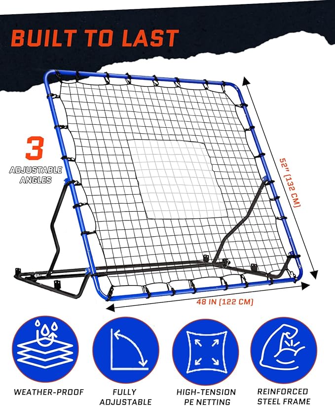 Volleyball Rebounder Net - Adjustable Baseball Rebounder Net with Durable Steel Frame & PE Netting, 4 x 4.5 FT Versatile Soccer Rebounder Net Easy Setup