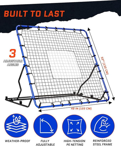 Volleyball Rebounder Net - Adjustable Baseball Rebounder Net with Durable Steel Frame & PE Netting, 4 x 4.5 FT Versatile Soccer Rebounder Net Easy Setup