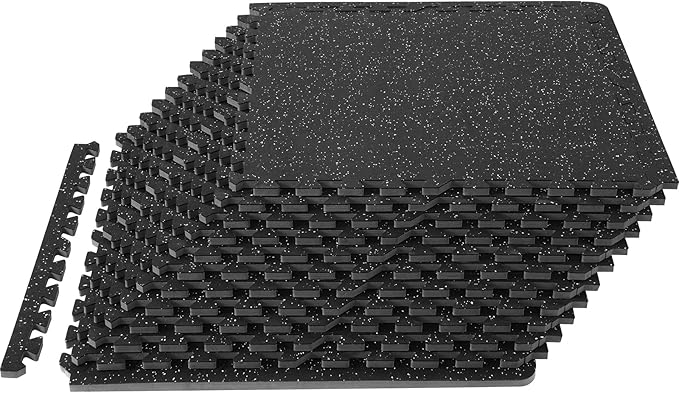 VEVOR 0.56Inch Thick Gym Floor Mats, 25/12/6 Tiles Rubber Top with EVA Foam, Gym Flooring Workout Mats, Interlocking Puzzle Gym Mats for Home Gym