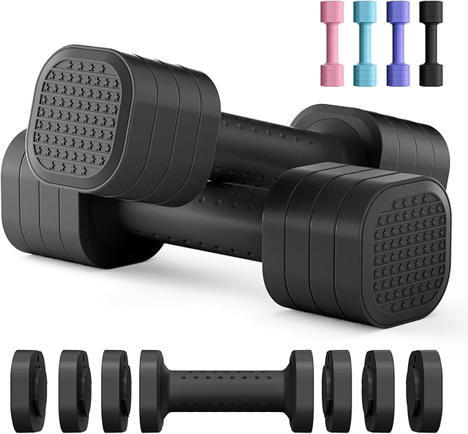 Adjustable Dumbbell Set of 2, 4 in 1 Free Weights Dumbbells Set for Women, Hand Weights for Women at Home, Each 2lb 3lb 4lb 5lb with TPU Soft Rubber Handle for Home Gym Exercise Training