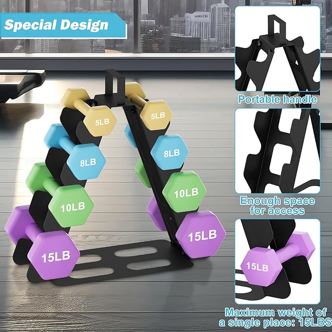 Dumbbell Rack, A-Frame Metal Dumbbell Holder with Handle, Multilevel Weight Storage Organizer for Dumbbells, Tree Shape Compact Weight Rack/Holder, Perfect for Child/Women Home Gym