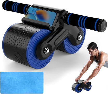 JJM Auto Rebound Exercise Roller Wheels - Ab Roller Fitness Equipment for Core Strength Training Home Gym Fitness Equipment with Kneeling Mat Accessories Exercise Roller Wheels for Men and Women