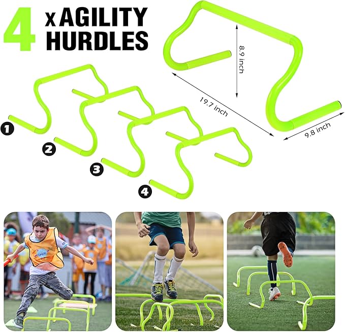 Agility Training Equipment 20ft Agility 4 Hurdles, 12 Soccer