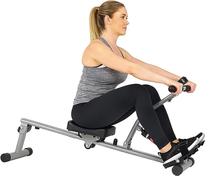 Sunny Health & Fitness Compact Adjustable Rowing Machine with 12 Levels of Complete Body Workout Resistance and Optional SunnyFit App Enhanced Connectivity