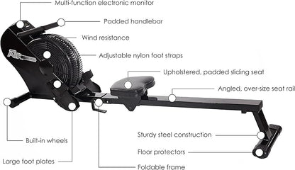 Stamina ATS Air Rower Machine with Smart Workout App - Foldable Rowing Machine with Dynamic Air Resistance for Home Gym Fitness - Up to 250 lbs Weight Capacity