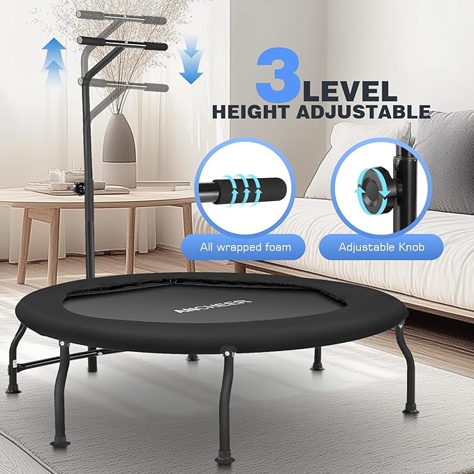 ANCHEER 50" Rebounder Trampoline for Adults- 2025 Foldable Mini Trampoline with Bar- Exercise Trampoline for Adults, Max Load 450lbs/550lbs, for Indoor/Garden Workout