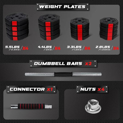 Yes4All Upgraded 44/66lbs Pair Adjustable Weights Dumbbells Set with Connector, Stainless Steel Handle, Cement Mixture