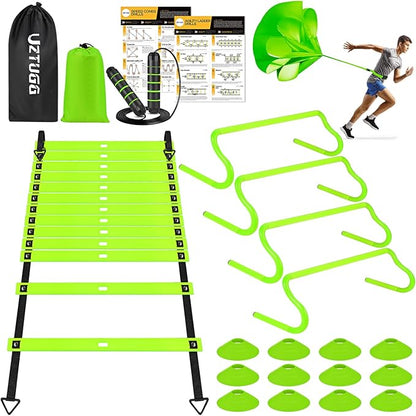 Agility Training Equipment 20ft Agility 4 Hurdles, 12 Soccer