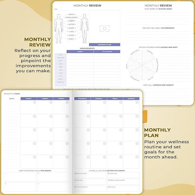 Clever Fox Fitness & Food Journal – Nutrition & Workout Planner for Women & Men – Diet & Gym Exercise Log Book with Calendars, Diet & Training Trackers - Undated, A5 Size, Hardcover (Amber Yellow)