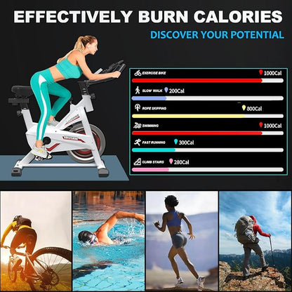 Exercise Bikes Stationary, Indoor Cycling Bike for Home Cardio Gym,Workout Bike with Saddle Cover, pad Mount & LCD Monitor,Silent Belt Drive