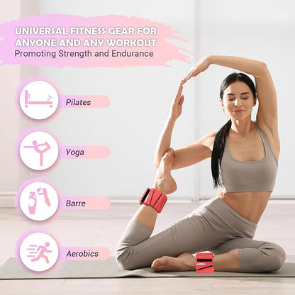 Wrist Ankle Weights for Women Set of 2, Adjustable Silicone Weighted Bangles, Wearable Ultra-durable Strips Weight Bracelet 2 lbs/4 lbs for Yoga, Pilates, Barre, Walking, Arm & Leg Workout