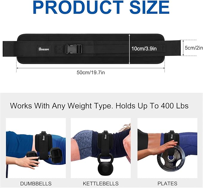 Hip Thrust Belt, Dumbbell Belt with 6.5mm Thick Non-slip Padding for Safety & Relieve Pressure, Booty Belt with Stronger Load-Bearing, Easy to Use with Dumbbells, Kettlebells or Plates