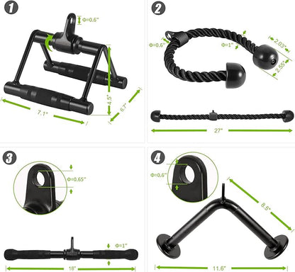 Tricep Press Down Cable Machine Attachment, Heavy Duty Solid Steel LAT Pulldown Attachments, Home Gym Accessories, Double D Handle, V-Shaped Bar, Tricep Rope, Exercise Handles