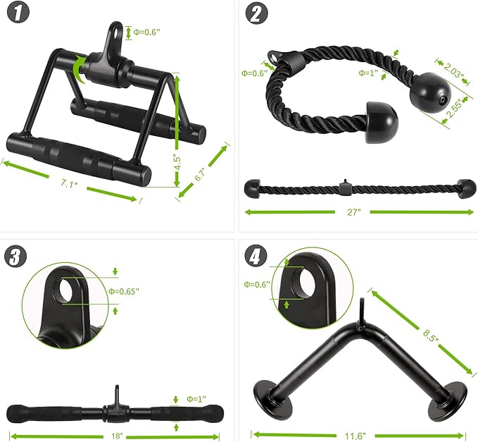 Cable Machine Attachments Combo, Heavy Duty Solid Steel LAT Pulldown Attachments with Exercise Handles & Ankle Straps, Home Gym Machine Accessories