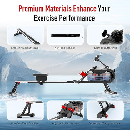 HARISON Water Rowing Machine for Home Use, Foldable Rower Machine for Home Workout with Tablet Holder and Comfortable Seat, 350LBS Weight Capacity