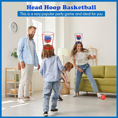 Meooeck 10 Pack Head Hoop Basketball Party Game Set for Adult Carnival Game Adjustable Basket Net Headband with 60 Ball Basketball Party Game for Boy Girl Family Birthday Indoor Outdoor Activity