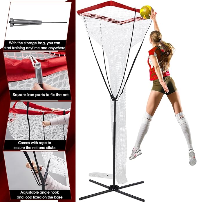 Liliful Volleyball Setter Trainer Equipment Net Volleyball Training Equipment with Sturdy Footed Base Adjustable Height Volleyball Practice Net Station for Indoor Outdoor Practice Spiking Serving