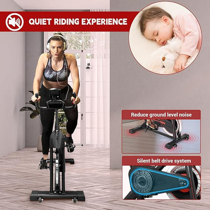 Exercise Bike, Stationary Bikes for Home with 330lbs Weight Capacity, Indoor Cycling Bike with Silent Belt Drive System, Tablet Holder, LCD Monitor for Home Bicycle Workout