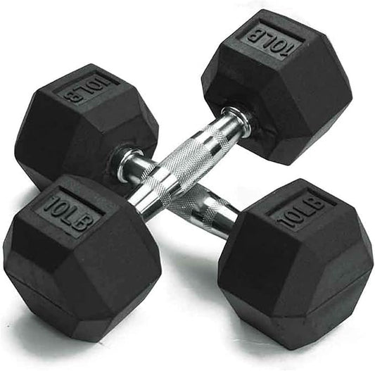 THUNDERBAY Rubber Coated Cast Iron Hex Dumbbell Weights(in Pairs or Singles)