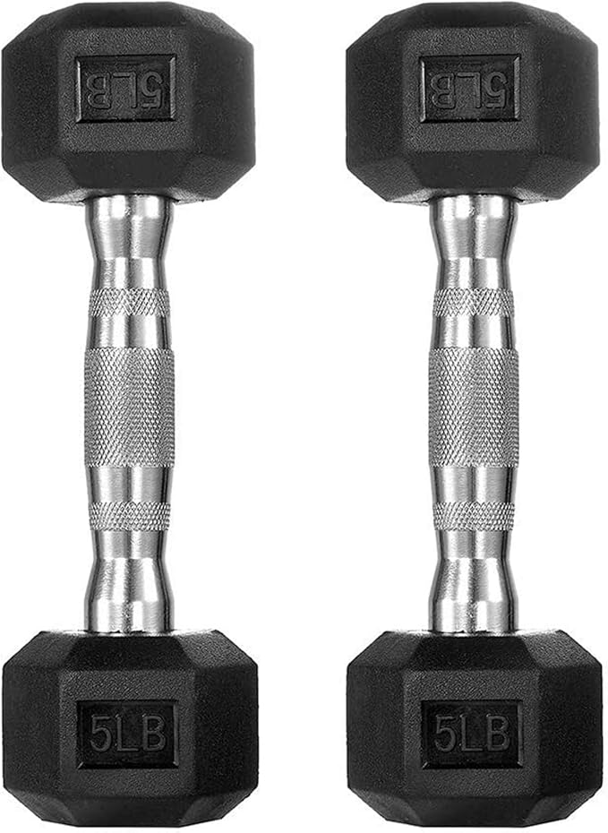 THUNDERBAY Rubber Coated Cast Iron Hex Dumbbell Weights(in Pairs or Singles)