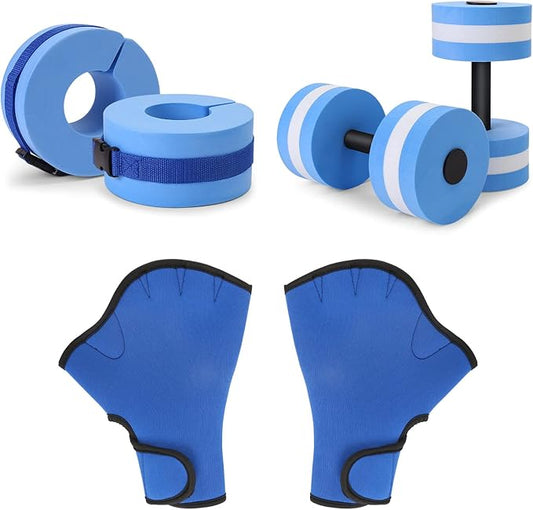 Water Aerobics Set for Aquatic Exercise, Pool Fitness Equipment Foam Water Dumbbell Set, New Upgrade Aquatic Dumbbells and Foam Swim Aquatic Cuffs, Water Workout Fitness Tool