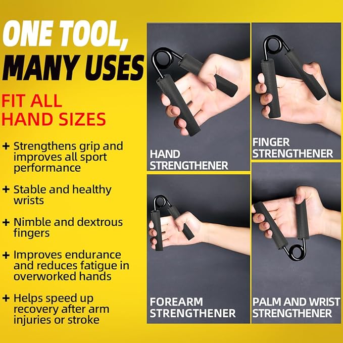 Grip Strength Trainer 4 Pack (100,150,200,250lbs), Metal Hand Grip Strengthener, No Slip Heavy-Duty Forearm Strengthener Hand Gripper for Strength Training and Hand Rehabilitation