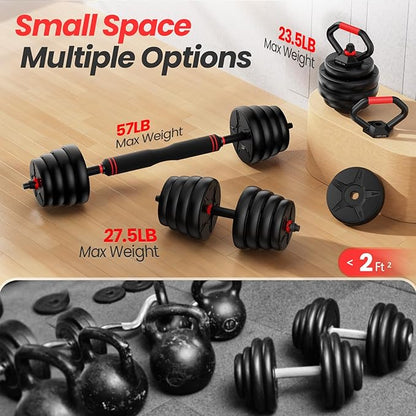 Adjustable dumbbell set, 20/35/55/70lbs Free Weights set with upgraded nut, 4 in 1 Weight Set Used as Kettlebells, Barbell, Push up Stand, Fitness Exercise for Home Gym Suitable Men/Women