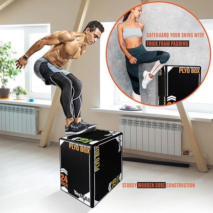 Yes4All 3-in-1 Soft-Padded Plyo Box With Wooden Core, Non-Slip Multi-Use Cushioned Plyometric Jump Box for Jumping, Conditioning, Strength Training