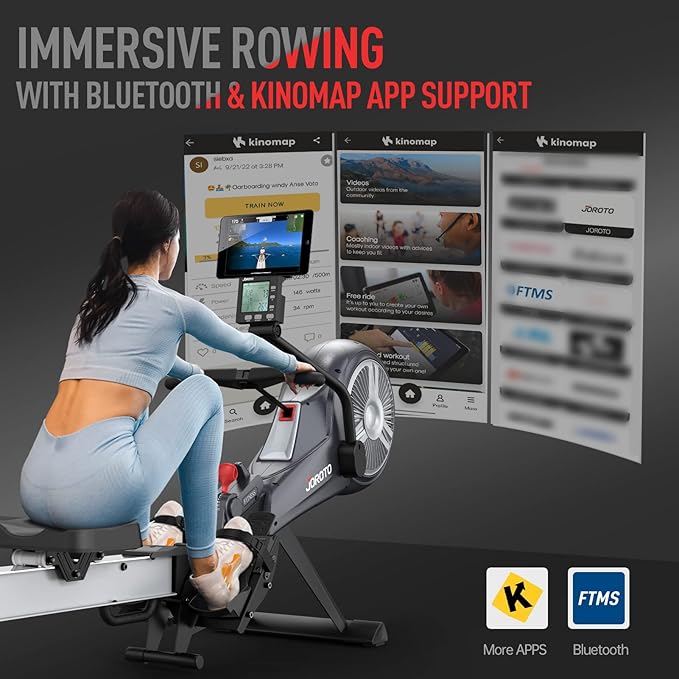 JOROTO Rowing Machine - Air & Magnetic Resistance Rowing Machines for Home Use, Commercial Grade Foldable Rower Machine with Bluetooth & Smart Backlit Monitor - 350LBS Load