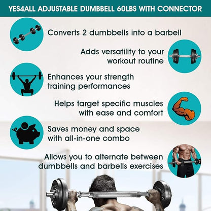 Yes4All Adjustable Dumbbells Barbell/Hexagon Barbell Weight Set 44 lbs/66 lbs for Full Body Workout, Strength Training