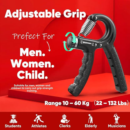 Hand Grip Strengthener 5 Pack - 2 Adjustable Hand Gripper with 3 Finger Stretcher