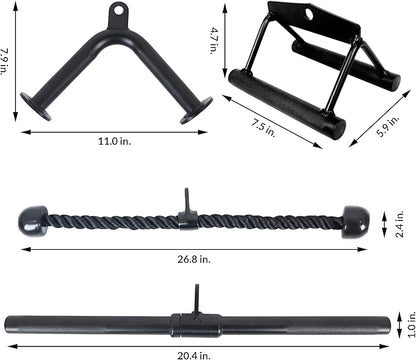 Signature Fitness Tricep Press Down Cable Attachment, LAT Pulldown Attachment, Weight Machine Accessories, V Handle with Rotation, Tricep Rope, Rotating Bar, V-Shaped Bar, Multiple Options