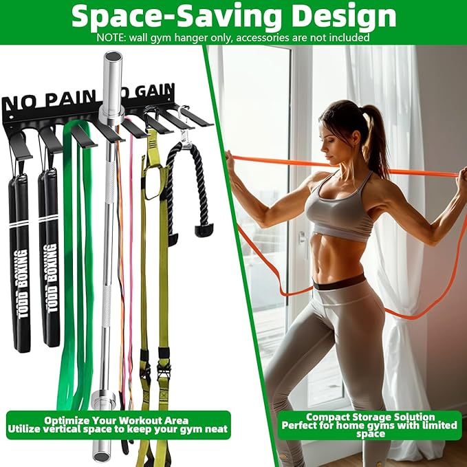 Home Gym Accessories Organization Storage Rack Equipment For Home 8 Hook Wall Hanger Display Gear Barbells Resistance Bands Jump Ropes Lifting Belt Hanger Accessories Hardware Included