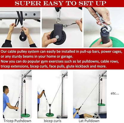 SYL Fitness Cable Pulley System Gym, Weight Pulley System for LAT Pulldown, Biceps Curl, Tricep, Arm Workouts, Home Gym Squat Rack Accessories