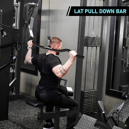 LAT Pull Down Bar, Detachable LAT Pulldown Attachment with Swivel Joint Wide Grip LAT Pulldown Bar for Cable Machine Home Gym Accessories, Muscle Training