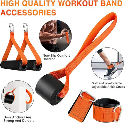 Resistance Bands, Exercise Bands with Handles, Door Anchor and Ankle Straps, 150/240/300/360LBS Workout Bands for Working Out Strength Training, Physical Therapy, Shape Body, Yoga, Home Gym