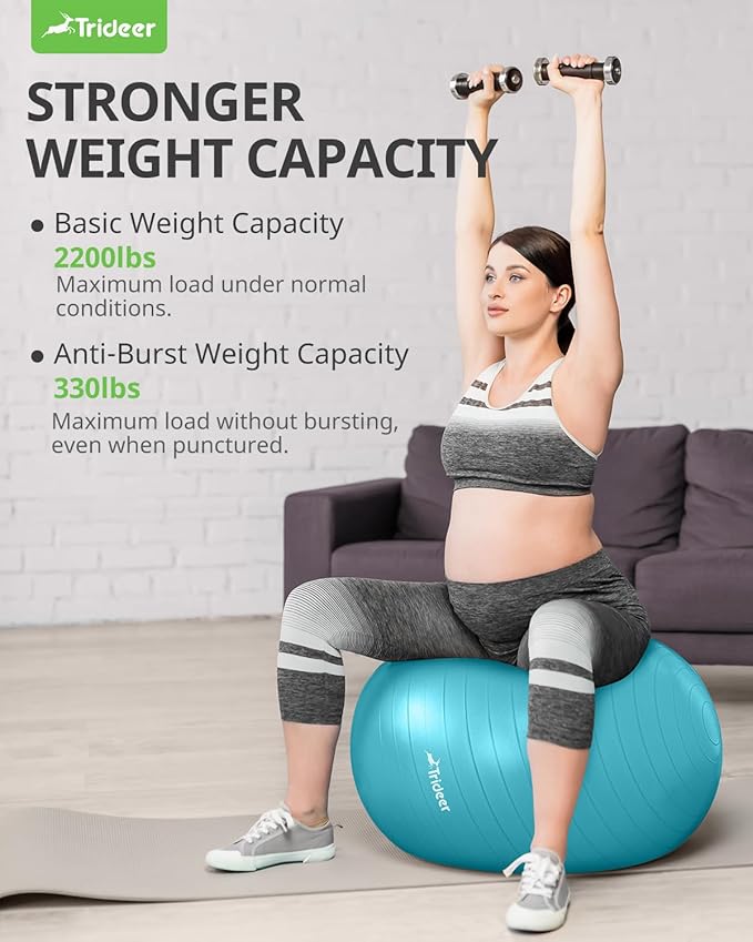 Trideer Yoga Ball Exercise Ball for Working Out, 5 Sizes Gym Ball, Birthing Ball for Pregnancy, Swiss Ball for Physical Therapy, Balance, Stability, Fitness, Office Ball Chair, Quick Pump Included