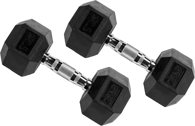 Signature Fitness Premium Rubber Encased Hex Dumbbell, Pairs