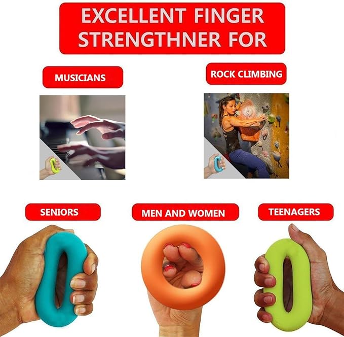 Grip Strength Trainer,Hand Grip Strengthener ,Forearm Grip Workout - Grip Trainer Silicone Rings for Rock Climbing, Athletes & Stress Relief & Rehabilitation, 3 Resistance Levels(3 PCS)