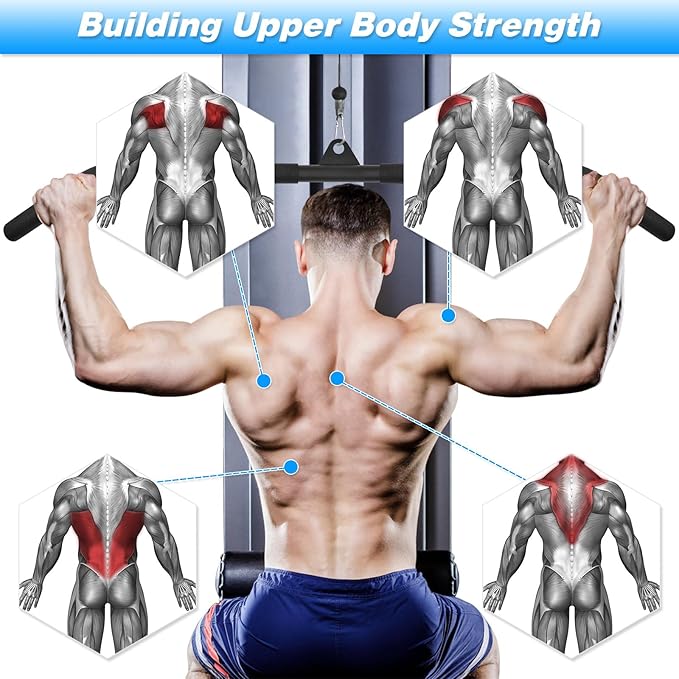 Fitness Cable Pulley System, Gym LAT and Lift Pulldown Machine Attachments, LAT Pull Down Bar Home Workouts Equipments for Biceps Triceps Shoulder Arm Curl Forearm Muscle Strength Exercise